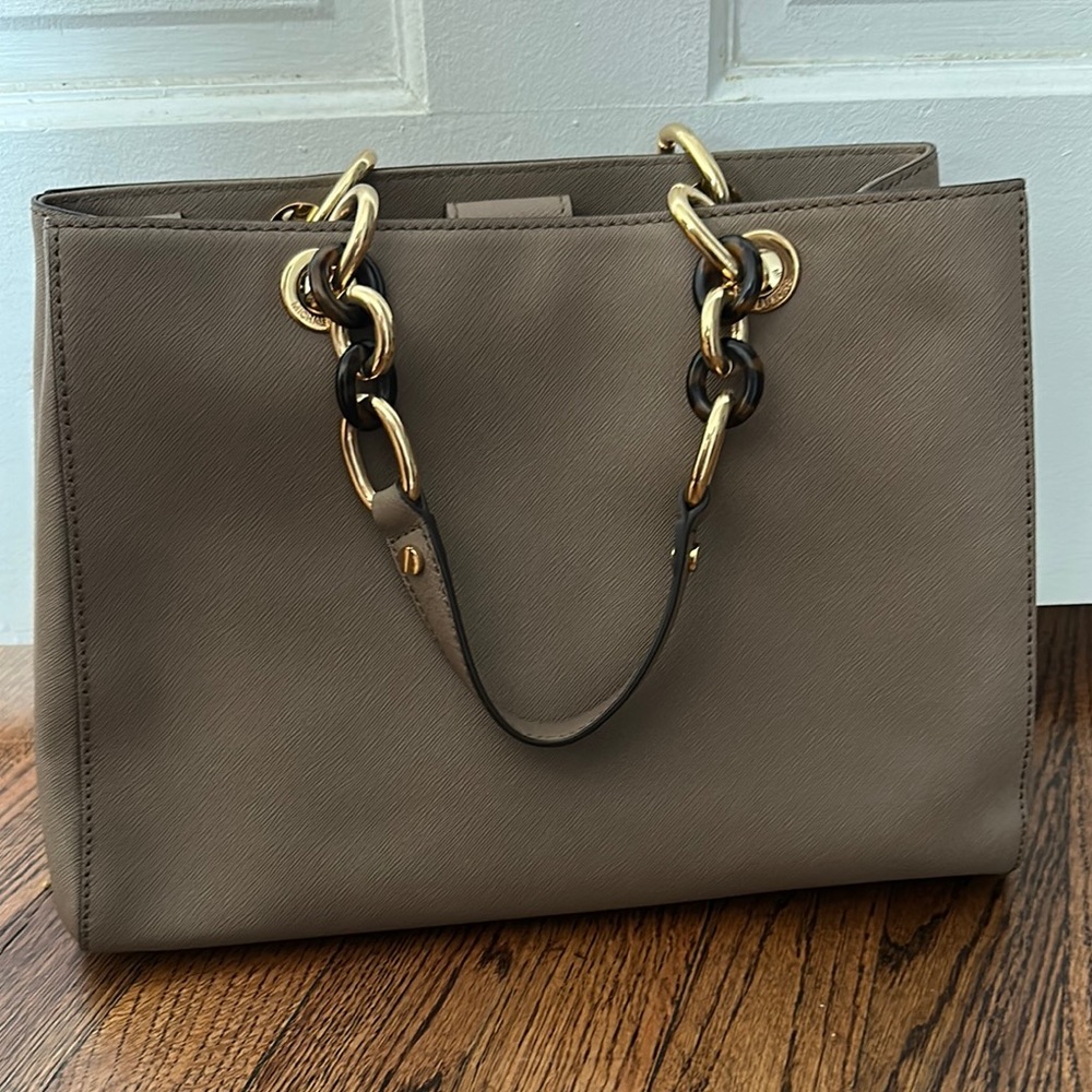 Sophisticated Brown and Gold Leather Tote